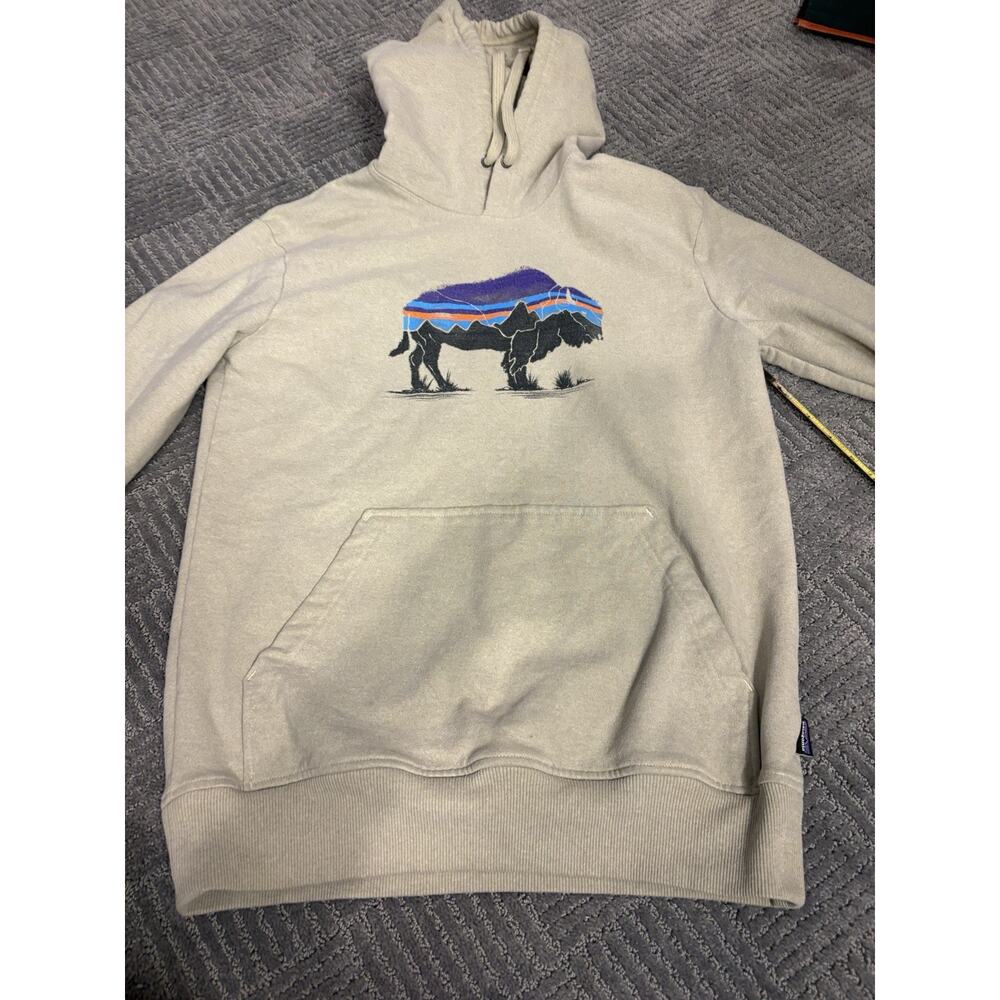 Patagonia Uprisal Bison Hoodie Mens Small Fitz Roy Gray Buffalo Sweatshirt - Picture 4 of 8